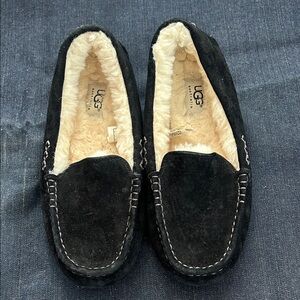 UGG Black Suede Moccasins with Sherling Lining